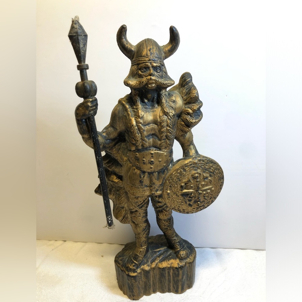 Vintage Viking Norse Warrior Figurine 10" Detailed Molded Plastic Antique Finish